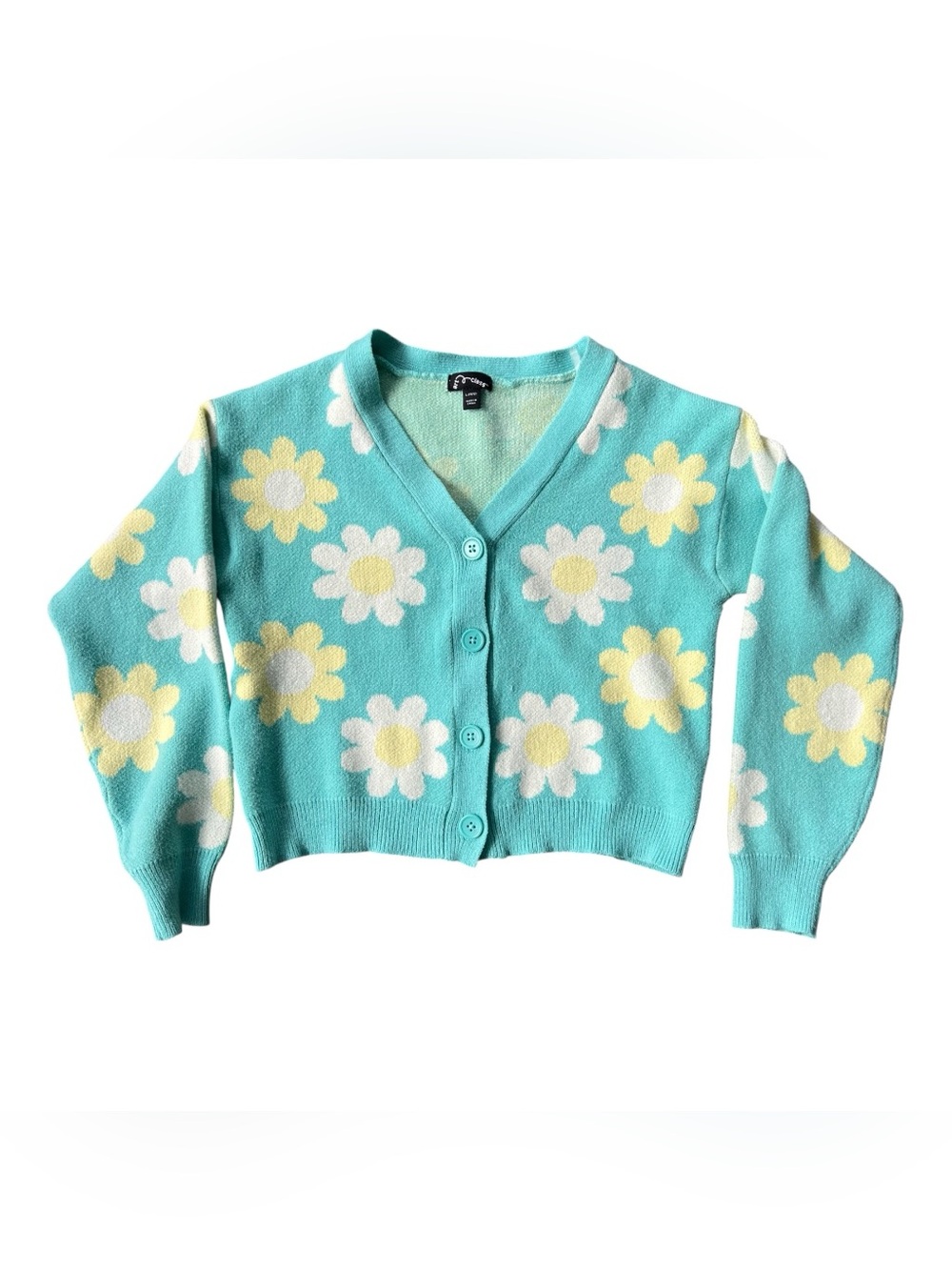 Art Class Girls Daisy Cardigan Sweater Teal Floral Button Front Size M (8)